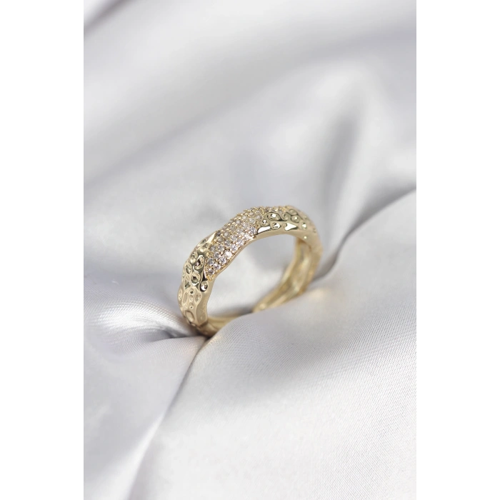 Zirkon Taşlı Puntalı Gold Renk Kadın Yüzük - TJ-BYK3987