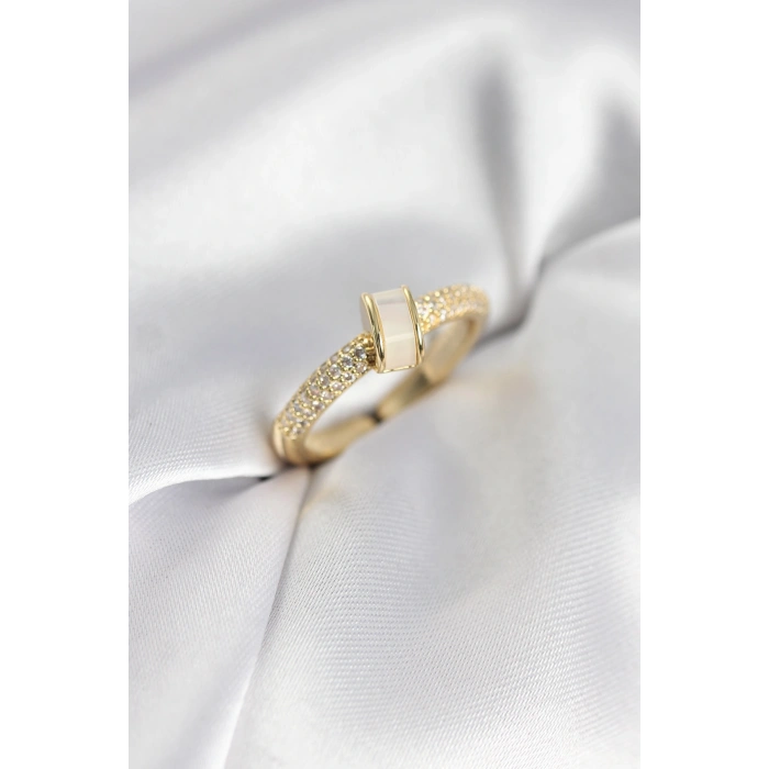 Zirkon Taşlı Sedefli Gold Renk Kadın Yüzük - TJ-BYK3942