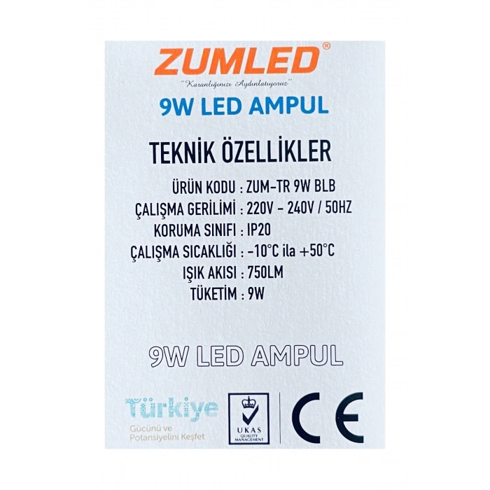 Zumled 9W Beyaz LED Ampul -201