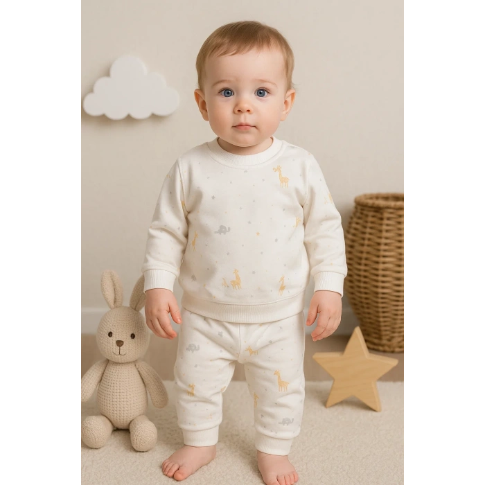 Zürafa Desenli 2 Parça Erkek Bebek Takım % 100 Pamuk