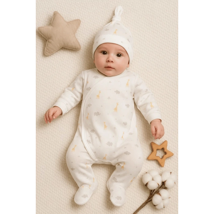 Zürafa Desenli 2 Parça Erkek Bebek Tulum % 100 Pamuk