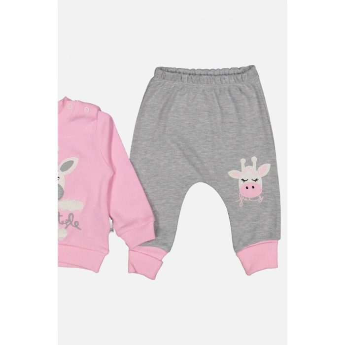 Zürafa Nakışlı % 100 Pamuk Kız Bebek Takımı