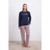 %100 Pamuklu Uzun Kol Sweatshirt Ve Ekose Pantolon Pijama Takımı
