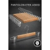 12 Adet Ahşap Pantolon Etek Askısı - Ayarlanabilir Gümüş Mandallı 36cm Organizer Set