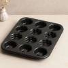 12 Gözlü Metal Muffin Kek Kalıbı - Siyah