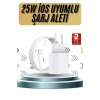 15/pro/pro Max 25w İos Uyumlu Hızlı Şarj Aleti Adaptörlü Beyaz
