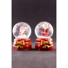 2 Adet Yeni Yıl  Noel Temalı Kurdele Detaylı Mini Boy Işıklı Kar Küresi 6,5 cm