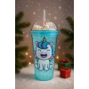 2li Set RGB Led Unicorn Gece Lambası Yumuşak Silikon – Mavi Unicorn Tema 450 ml Çift Katman Suluk
