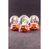 3 Adet Yeni Yıl Noel Baba Temalı Kurdele Detaylı Mini Boy Işıklı Kar Küresi 6,5 cm B
