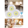 3'lü Uzaktan Kumandalı Pilli Yapışkanlı Kablosuz Led Spot Lambalar (4887)
