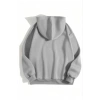 3 İplik Pamuklu   Kapşonlu Sweetshirt - Gri -