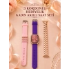 3 Kordonlu Rose Gold Kasalı Kadın Akıllı Saat Seti