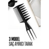 3 Modelli Geniş Dişli Saç Şekillendirme Tarağı - Saç Ayırıcı Tarak Stil ve Wax Tarağı 716458
