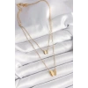 316L Çelik Gold Renk 2Li Simli Kelebek Model Kadın Kolye - TJ-BKO9928