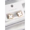 316L Çelik Gold Renk Beyaz Minelik Yonca Model Kadın Küpe - TJ-BKP10197