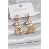 316L Çelik Gold Renk Beyaz Sedefli Yonca Simli Kelebek Figür Kadın Küpe - TJ-BKP9566