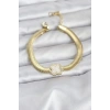 316L Çelik Gold Renk Beyaz Yonca Model Zirkon Taşlı Yılan Zincirli Kadın Bileklik - TJ-BB8157