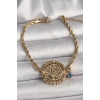 316L Çelik Gold Renk Burgu Zincir Model Dorika Yaşam Ağacı Figür Nazar Boncuk Detay Kadın Bileklik - TJ-BB6784