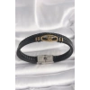 316L Çelik Gold Renk Gemi Dümen Figür Siyah Renk Çift Sıra Burgu Desenli Deri Kordon Erkek Bileklik - TJ-EB3706