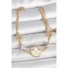 316L Çelik Gold Renk İtalyan Zincir Beyaz Mineli Yonca Model Zirkon Taş Detaylı Kadın Bileklik - TJ-BB6954