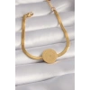 316L Çelik Gold Renk İtalyan Zincir Model İşlemeli Madalyon Figür Kadın Bileklik - TJ-BB5933