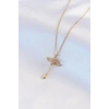 316L Çelik Gold Renk Kanatlı Kalp Model Zirkon Taş Detay Kadın Kolye - TJ-BKO7411
