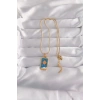 316L Çelik Gold Renk Mavi Mineli Güneş Model Tarot Kolye - TJ-BKO9026