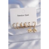 316L Çelik Gold Renk Oval Tasarım Kuş Model Küpe Seti - TJ-BKP9030