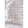 316L Çelik Gold Renk Pembe Mineli El Figür Tarot Kolye - TJ-BKO9031