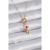 316L Çelik Gold Renk Renkli Kalp Figür Charm Model Kadın Kolye - TJ-BKO9320