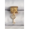 316L Çelik Gold Renk Sallantı Zirkon Taşlı Kalpli Anahtar Model Nomination Charm - TJ-BC1371