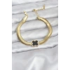 316L Çelik Gold Renk Siyah Yonca Model Zirkon Taşlı Yılan Zincirli Kadın Bileklik - TJ-BB8156