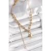 316L Çelik Gold Renk Tiffany Zincir Model Kilit Figür Sallantı İnci Detay Kadın Kolye - TJ-BKO9938