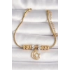 316L Çelik Gold Renk Tüp Zincir Zirkon Taş Detaylı Sallantı Ay Yıldız Figür Kadın Bileklik - TJ-BB6759