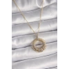 316L Çelik Gold Renk Zincir Gümüş Zirkon Taşlı Daire Model Kadın Kolye - TJ-BKO9481