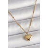316L Çelik Gold Renk Zincir Love İşlemeli Kalp Figür Kadın Kolye - TJ-BKO9778