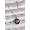 316L Çelik Gold Renk Zincir Mavi Mineli Zirkon Taşlı Göz İşleme Kadın Kolye - TJ-BKO9505