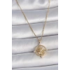 316L Çelik Gold Renk Zincir Zirkon Taşlı Pusula Model Kadın Kolye - TJ-BKO10039