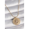 316L Çelik Gold Renk Zirkon Taşlı 12 Burç Madalyon Model Kadın Kolye - TJ-BKO9542