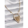 316L Çelik Gold Renk Zirkon Taşlı Detaylı Kalp Fidan Model Kadın Kolye - TJ-BKO9405