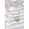 316L Çelik Gold Renk Zirkon Taşlı Göz Model Kadın Kolye - TJ-BKO9404