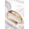 316L Çelik Gold Renk Zirkon Taşlı Kadın Kelepçe Bilezik - TJ-BB6022