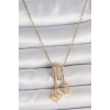 316L Çelik Gold Renk Zirkon Taşlı Sallantı Fotoğraf Makinası Figür Charm Kadın Kolye - TJ-BKO10097
