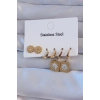 316L Çelik Gold Renk Zirkon Taşlı Sedefli Papatya Model Halka Küpe Seti - TJ-BKP9150