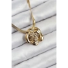 316L Çelik Gül Figürlü İtalyan Zincir Model Gold Renk Kadın Kolye - TJ-BKO10513