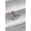 316L Çelik Gümüş Renk Dal Model Zirkon Taş Detaylı Tragus Piercing - TJ-PR1343