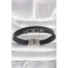 316L Çelik Gümüş Renk Gemi Dümeni Figür Siyah Burgu Deri Kordon Model Erkek Bileklik - TJ-EB3701