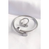 316L Çelik Gümüş Renk Oval Aksesuarlı Burgu Model Bileklik ve Yüzük Kombini - TJ-EB3653