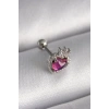 316L Çelik Gümüş Renk Pembe Mineli Kalp Zirkon Taş Detaylı Taç Tragus Piercing - TJ-PR1263