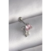 316L Çelik Gümüş Renk Pembe Zirkon Taşlı Sallantı Yıldız Detay Tragus Piercing - TJ-PR1237